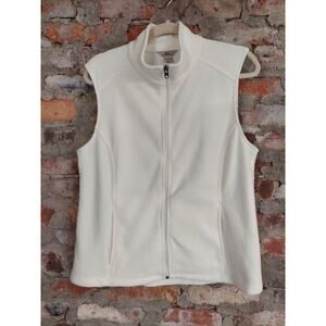 Bass Womens Fleece Vest Full Zip Jacket L White Mock Neck Outdoor